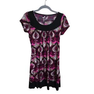 Love Me Kiss Me USA Retro Print Mini Dress Pink Black Geometric Size M